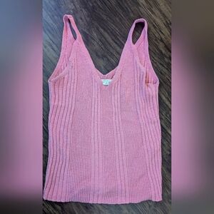 Anthropologie Knitted Pink Ribbed Tank Top Size Small
